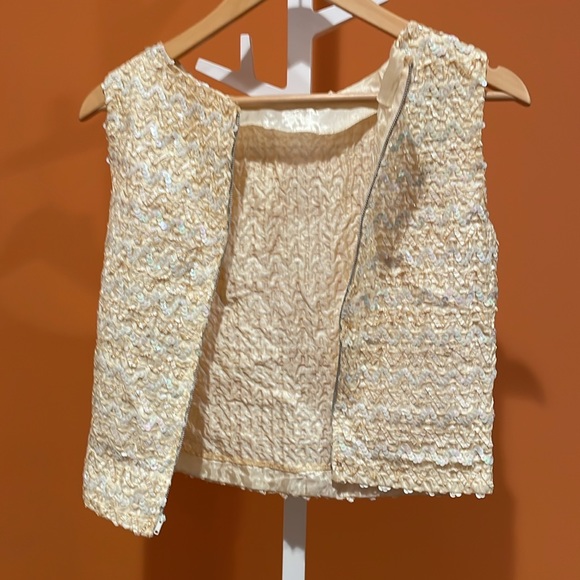 VINTAGE sequined pearlescent sleeveless pastel XS top - Picture 8 of 8